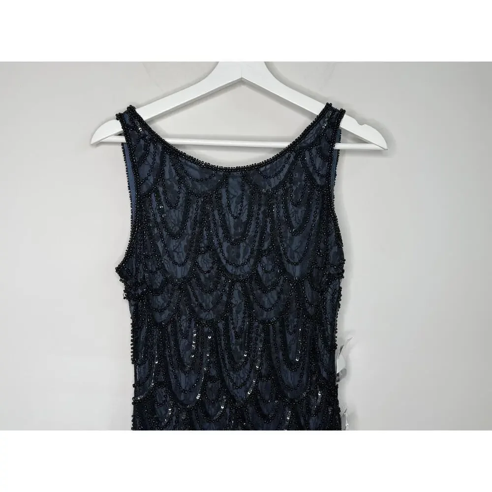 Pisarro Nights Embellished Sequins Sleeveless Mini Cocktail Dress Navy Blue 6